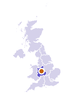 West Midlands on a UK map
